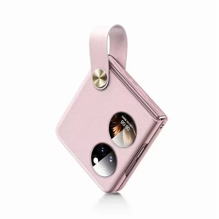 For Huawei Pocket 2 Case PU Leather + PC Phone Cover with Phone Grip Strap