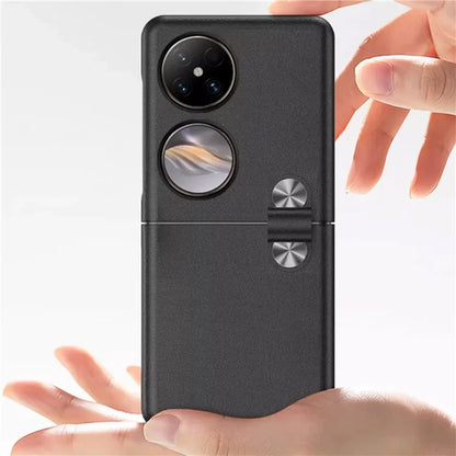 For Huawei Pocket 2 Case PU Leather + PC Phone Cover with Phone Grip Strap