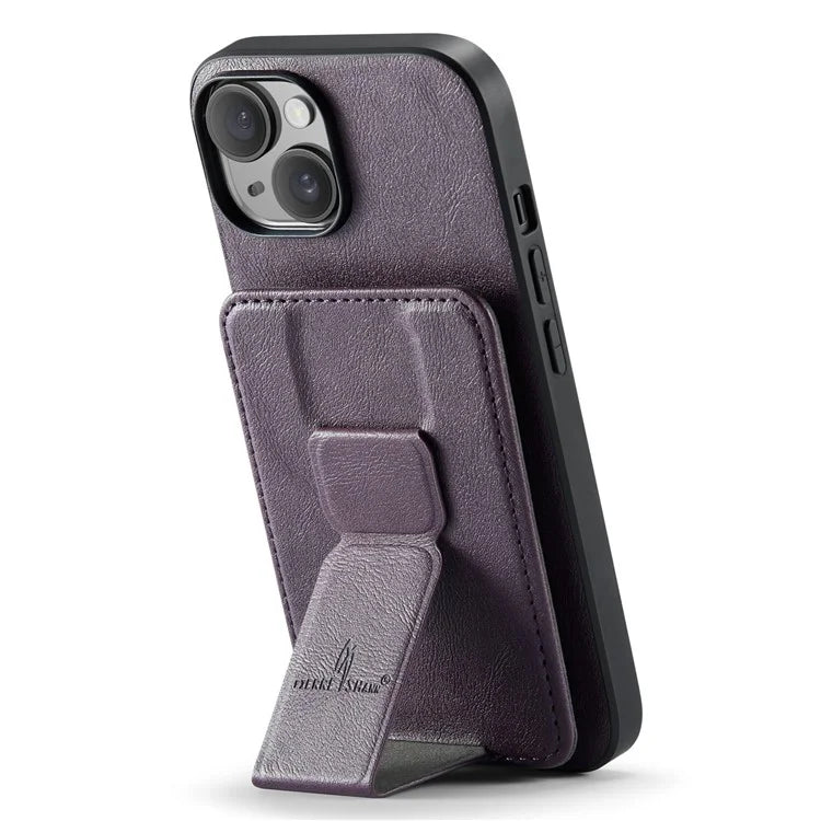 For iPhone 15 Case Waxy Leather+TPU Phone Cover with RFID Blocking Card Slots Kickstand