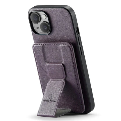 For iPhone 15 Case Waxy Leather+TPU Phone Cover with RFID Blocking Card Slots Kickstand