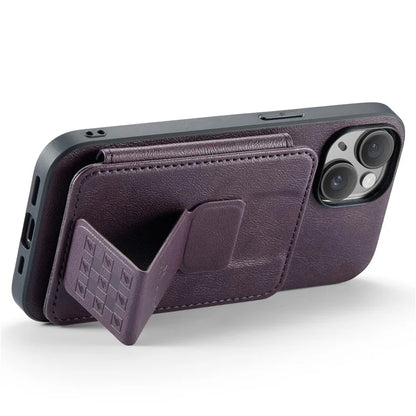 For iPhone 15 Case Waxy Leather+TPU Phone Cover with RFID Blocking Card Slots Kickstand