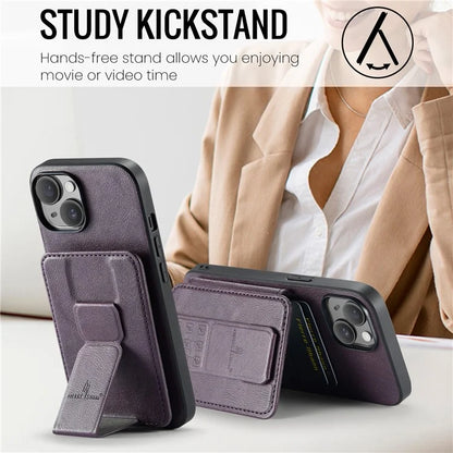 For iPhone 15 Case Waxy Leather+TPU Phone Cover with RFID Blocking Card Slots Kickstand