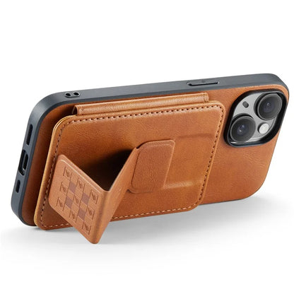 For iPhone 15 Case Waxy Leather+TPU Phone Cover with RFID Blocking Card Slots Kickstand
