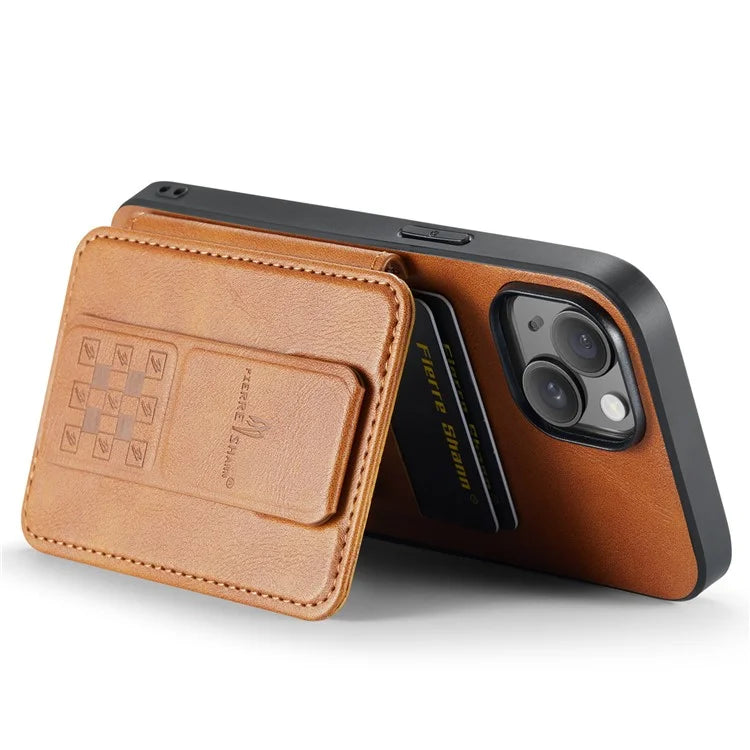 For iPhone 15 Case Waxy Leather+TPU Phone Cover with RFID Blocking Card Slots Kickstand