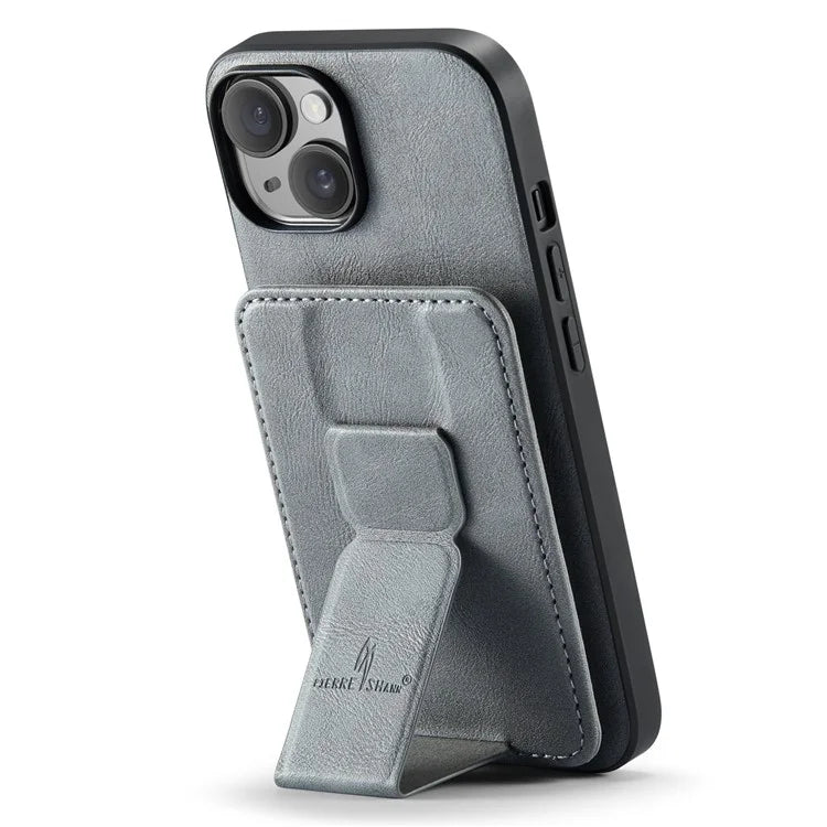 For iPhone 15 Case Waxy Leather+TPU Phone Cover with RFID Blocking Card Slots Kickstand