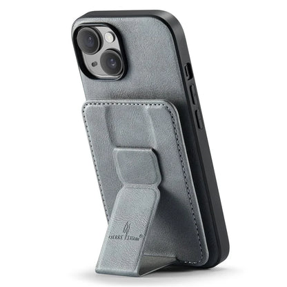 For iPhone 15 Case Waxy Leather+TPU Phone Cover with RFID Blocking Card Slots Kickstand