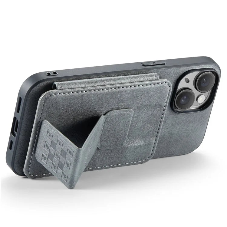 For iPhone 15 Case Waxy Leather+TPU Phone Cover with RFID Blocking Card Slots Kickstand