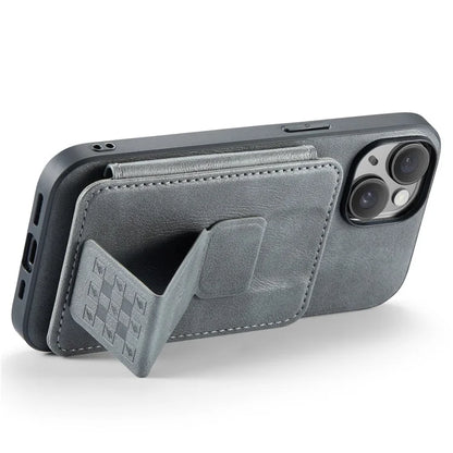 For iPhone 15 Case Waxy Leather+TPU Phone Cover with RFID Blocking Card Slots Kickstand