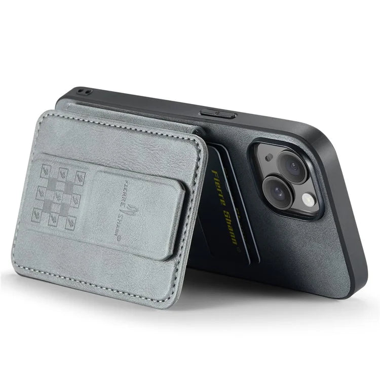 For iPhone 15 Case Waxy Leather+TPU Phone Cover with RFID Blocking Card Slots Kickstand