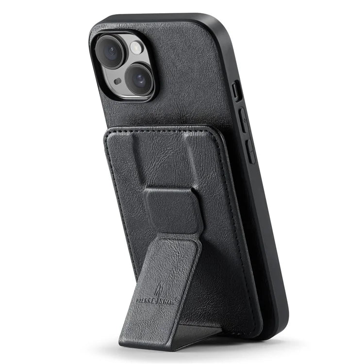 For iPhone 15 Case Waxy Leather+TPU Phone Cover with RFID Blocking Card Slots Kickstand