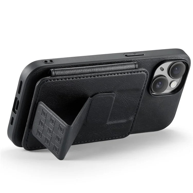 For iPhone 15 Case Waxy Leather+TPU Phone Cover with RFID Blocking Card Slots Kickstand