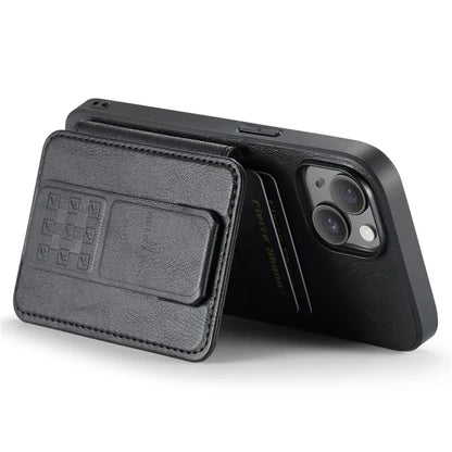 For iPhone 15 Case Waxy Leather+TPU Phone Cover with RFID Blocking Card Slots Kickstand