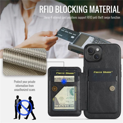 For iPhone 15 Case Waxy Leather+TPU Phone Cover with RFID Blocking Card Slots Kickstand