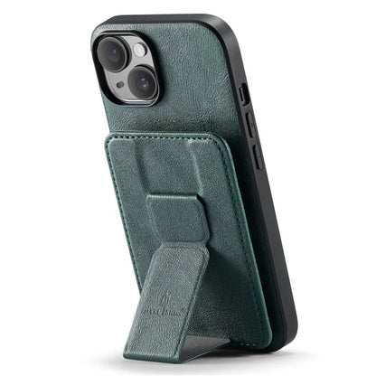 For iPhone 15 Case Waxy Leather+TPU Phone Cover with RFID Blocking Card Slots Kickstand