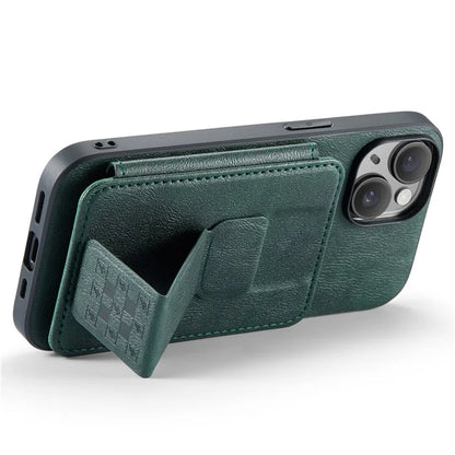 For iPhone 15 Case Waxy Leather+TPU Phone Cover with RFID Blocking Card Slots Kickstand