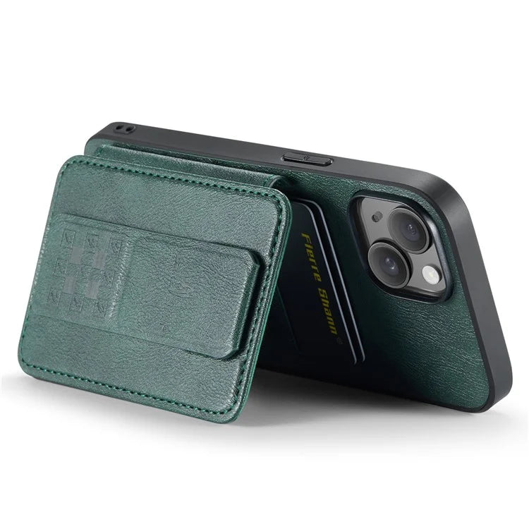 For iPhone 15 Case Waxy Leather+TPU Phone Cover with RFID Blocking Card Slots Kickstand