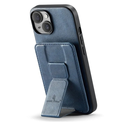 For iPhone 15 Case Waxy Leather+TPU Phone Cover with RFID Blocking Card Slots Kickstand