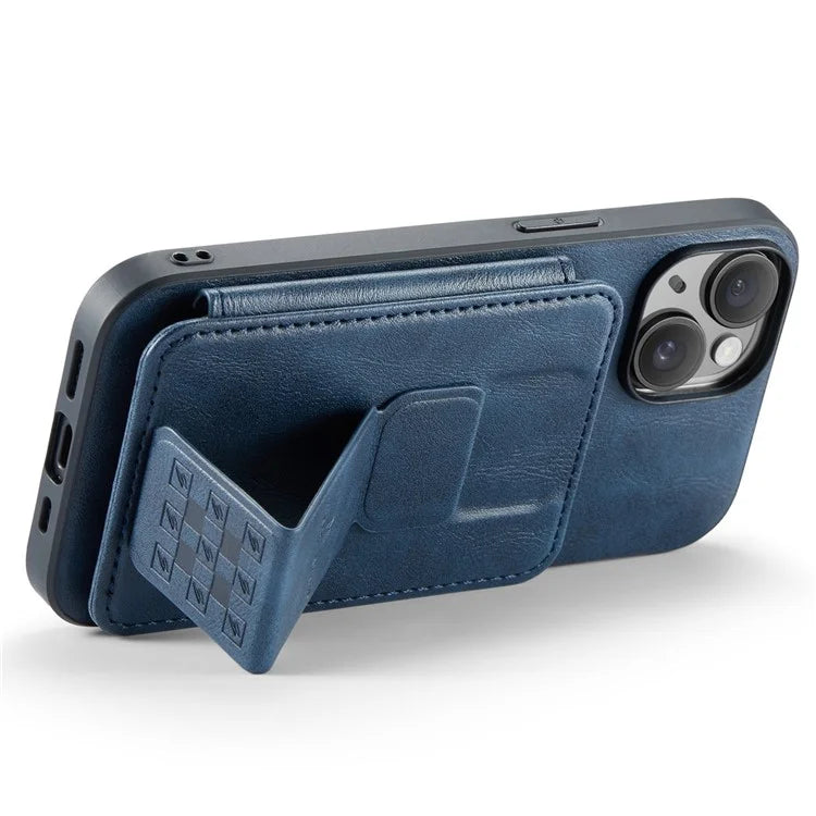 For iPhone 15 Case Waxy Leather+TPU Phone Cover with RFID Blocking Card Slots Kickstand