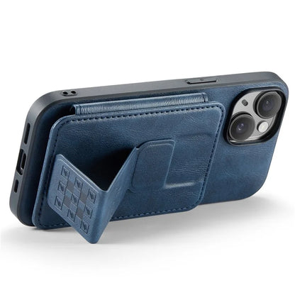 For iPhone 15 Case Waxy Leather+TPU Phone Cover with RFID Blocking Card Slots Kickstand