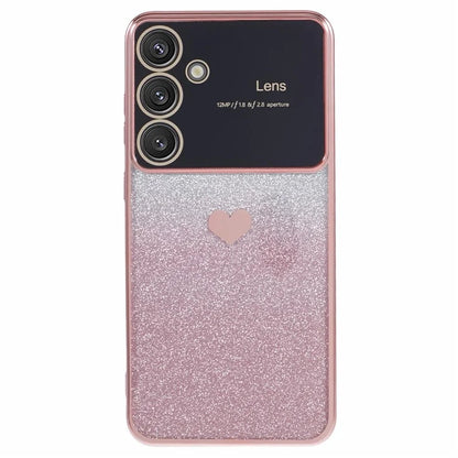 For Samsung Galaxy S24 TPU Case Electroplating Edges Heart Pattern Phone Cover
