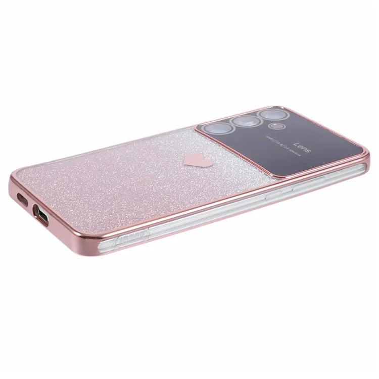 For Samsung Galaxy S24 TPU Case Electroplating Edges Heart Pattern Phone Cover