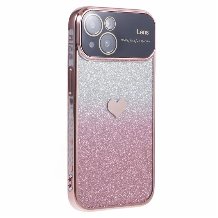 For iPhone 15 Plus TPU Case Glitter Gradient Love Heart Pattern Phone Cover