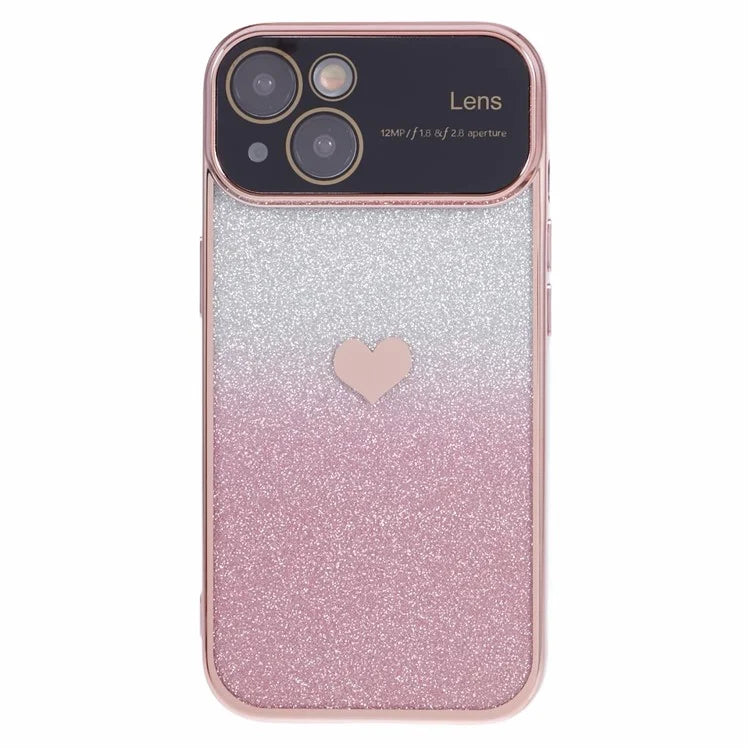 For iPhone 15 Plus TPU Case Glitter Gradient Love Heart Pattern Phone Cover