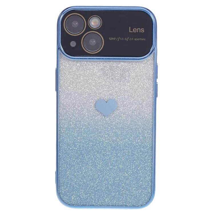 For iPhone 15 Plus TPU Case Glitter Gradient Love Heart Pattern Phone Cover