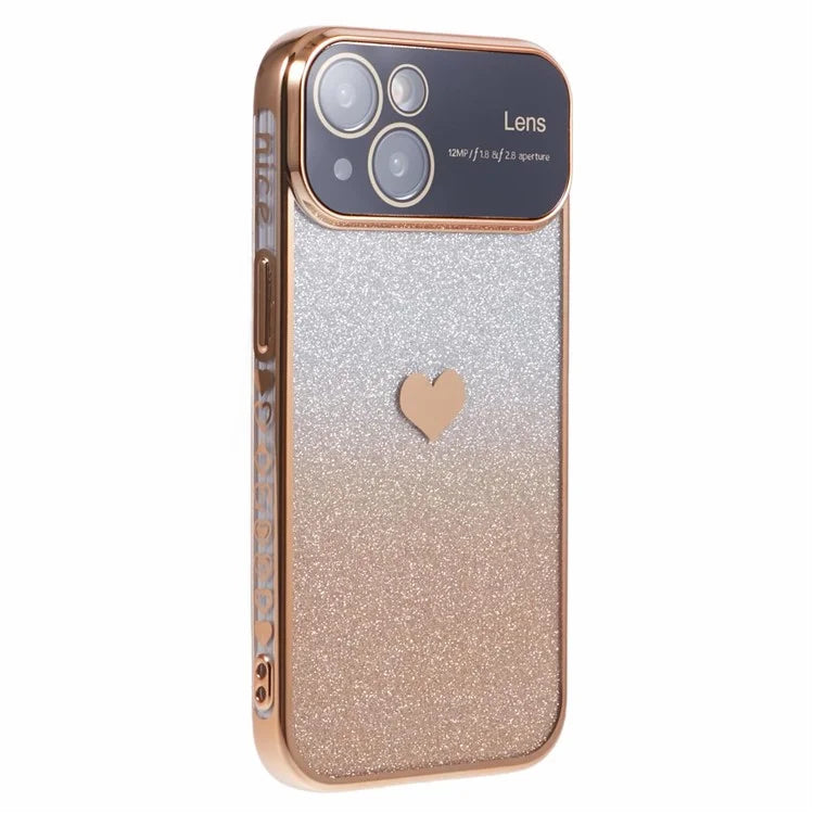 For iPhone 15 Plus TPU Case Glitter Gradient Love Heart Pattern Phone Cover