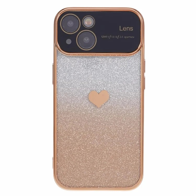 For iPhone 15 Plus TPU Case Glitter Gradient Love Heart Pattern Phone Cover