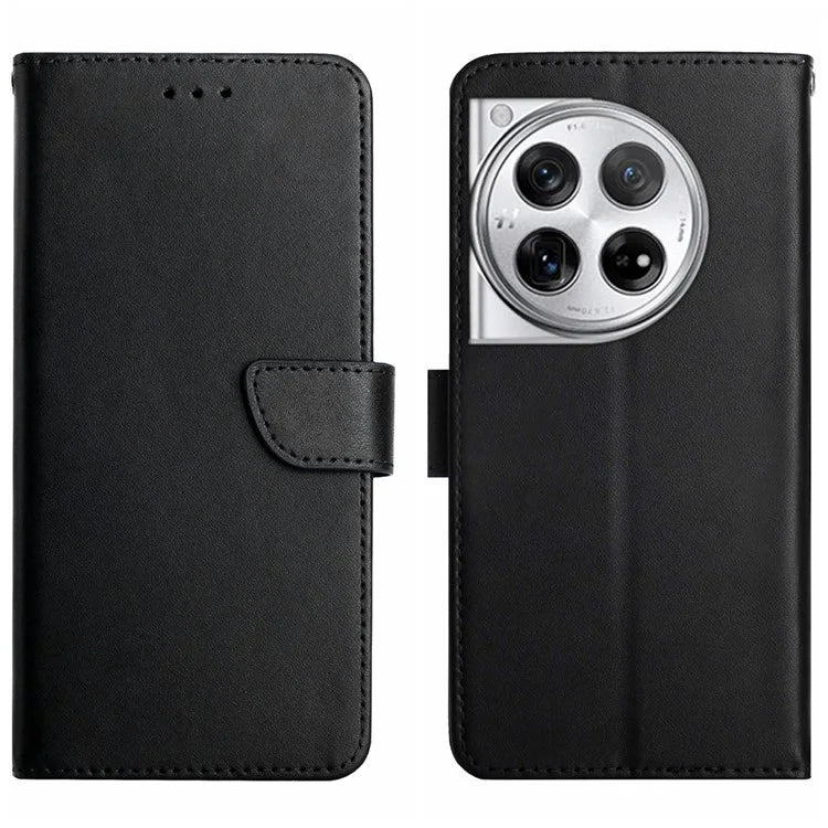 HT02 For OnePlus 12R 5G / Ace 3 5G Case Genuine Cow Leather Stand Wallet Cell Phone Cover
