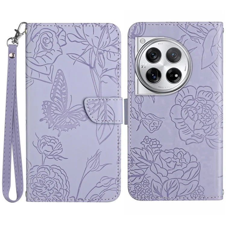 HT03 For OnePlus 12R 5G / Ace 3 5G Phone Case Imprinted Leather Cover with Hand Strap
