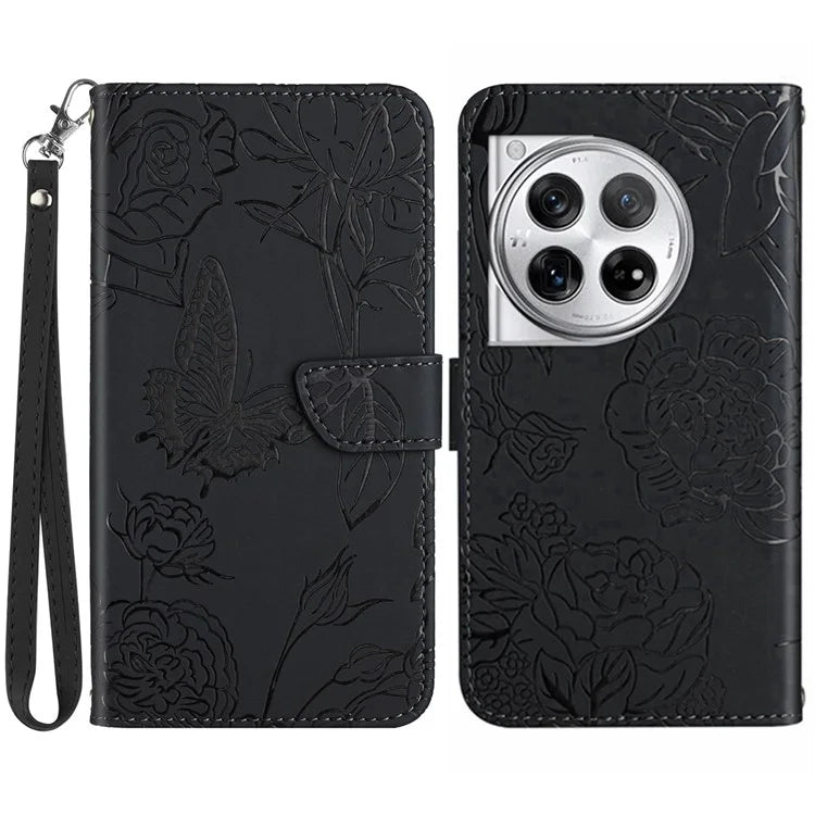 HT03 For OnePlus 12R 5G / Ace 3 5G Phone Case Imprinted Leather Cover with Hand Strap