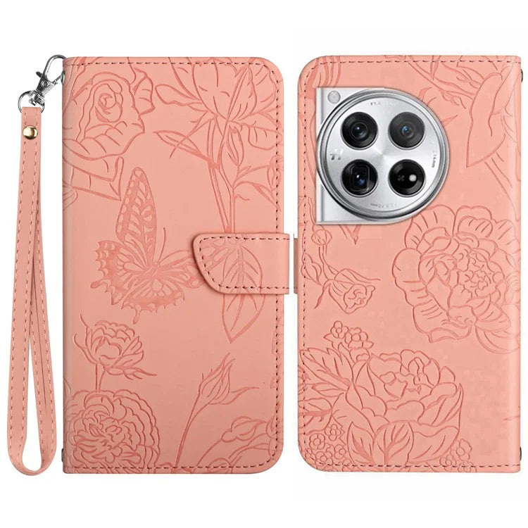 HT03 For OnePlus 12R 5G / Ace 3 5G Phone Case Imprinted Leather Cover with Hand Strap