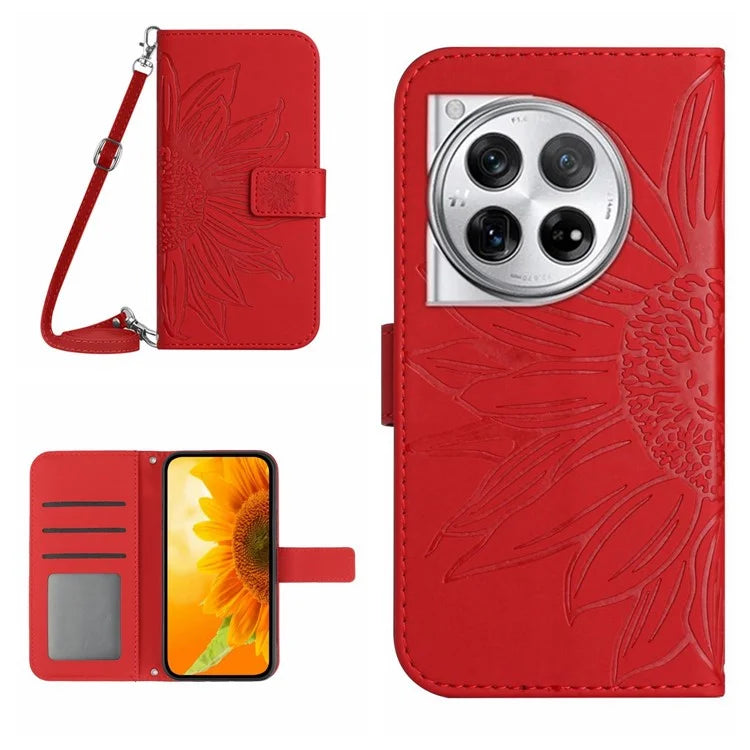 HT04 For OnePlus 12R 5G / Ace 3 5G Case Wallet Crossbody Sunflower Leather Phone Cover