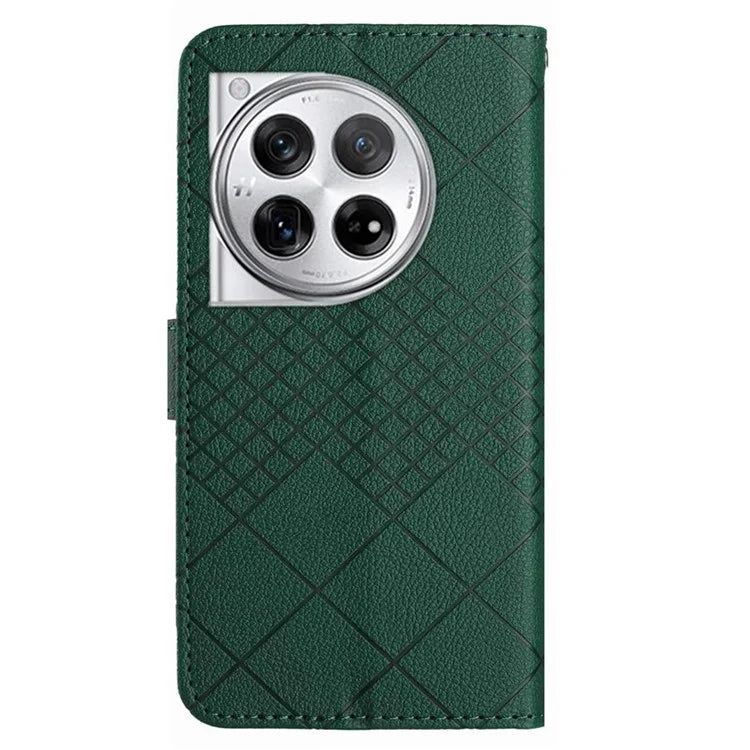 HT06 For OnePlus 12R 5G / Ace 3 5G Wallet Case Rhombus Pattern Leather Flip Cover