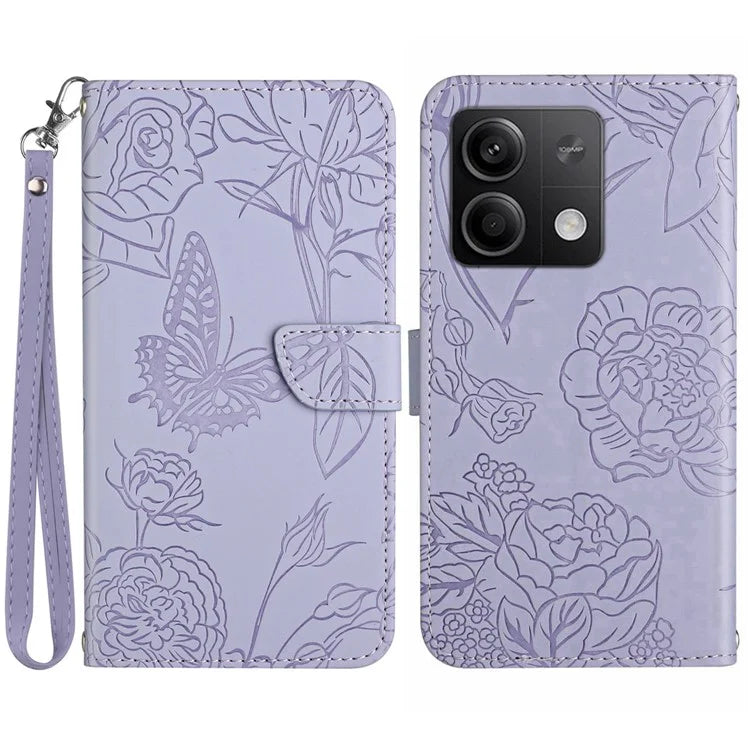 HT03 For Xiaomi Redmi Note 13 Pro 4G / Poco M6 Pro 4G Case Imprinted Leather Phone Cover with Hand Strap