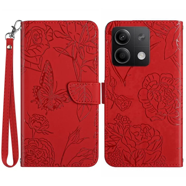 HT03 For Xiaomi Redmi Note 13 Pro 4G / Poco M6 Pro 4G Case Imprinted Leather Phone Cover with Hand Strap