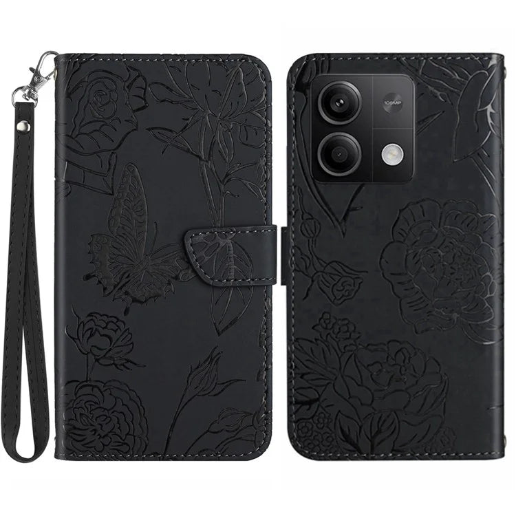 HT03 For Xiaomi Redmi Note 13 Pro 4G / Poco M6 Pro 4G Case Imprinted Leather Phone Cover with Hand Strap