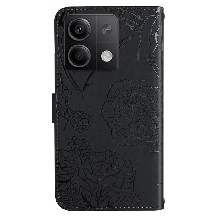 HT03 For Xiaomi Redmi Note 13 Pro 4G / Poco M6 Pro 4G Case Imprinted Leather Phone Cover with Hand Strap
