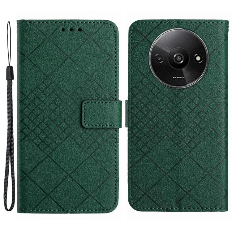 HT06 For Xiaomi Redmi A3 Case Rhombus Pattern PU Leather Folio Phone Cover