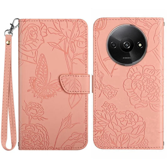 HT03 For Xiaomi Redmi A3 Case Butterfly Flower Leather Flip Phone Cover with Hand Strap