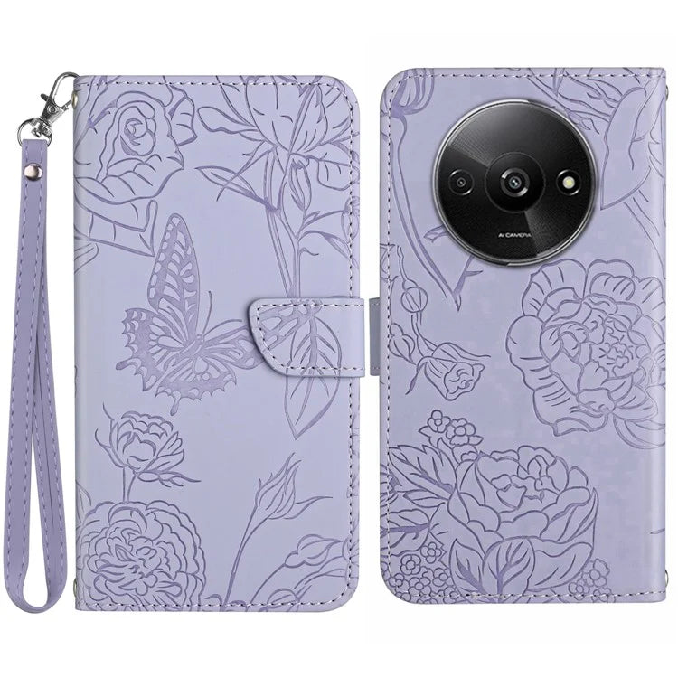 HT03 For Xiaomi Redmi A3 Case Butterfly Flower Leather Flip Phone Cover with Hand Strap