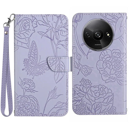 HT03 For Xiaomi Redmi A3 Case Butterfly Flower Leather Flip Phone Cover with Hand Strap