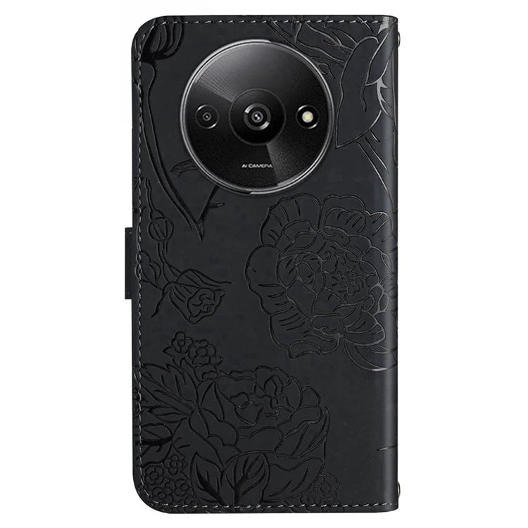 HT03 For Xiaomi Redmi A3 Case Butterfly Flower Leather Flip Phone Cover with Hand Strap