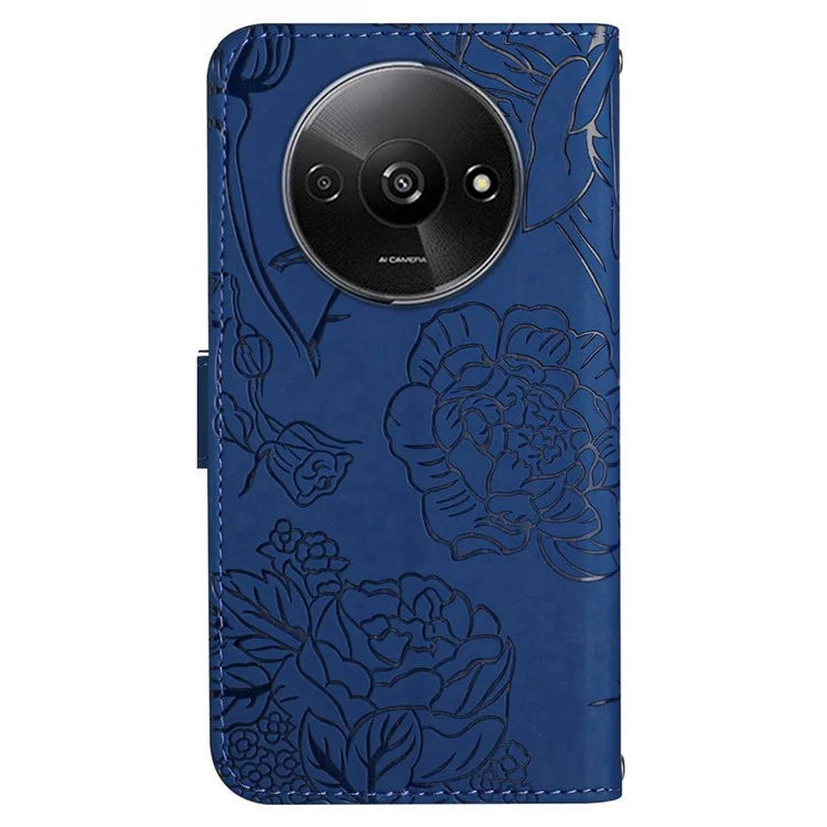 HT03 For Xiaomi Redmi A3 Case Butterfly Flower Leather Flip Phone Cover with Hand Strap