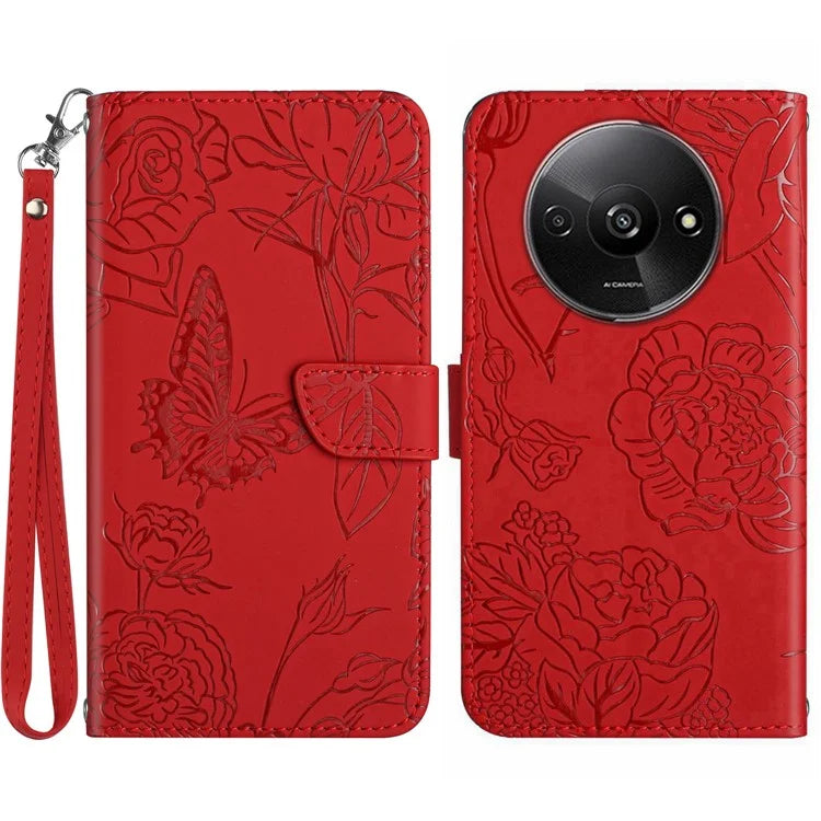 HT03 For Xiaomi Redmi A3 Case Butterfly Flower Leather Flip Phone Cover with Hand Strap