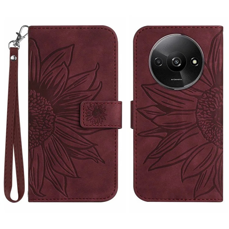HT04 For Xiaomi Redmi A3 Wallet Case Sunflower Handbag Flip Leather Phone Cover