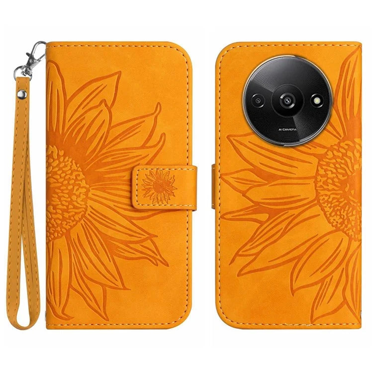HT04 For Xiaomi Redmi A3 Wallet Case Sunflower Handbag Flip Leather Phone Cover
