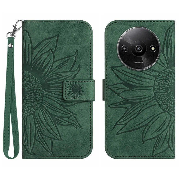 HT04 For Xiaomi Redmi A3 Wallet Case Sunflower Handbag Flip Leather Phone Cover